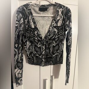Philipp Plein Black and White Python Patterned Blouse